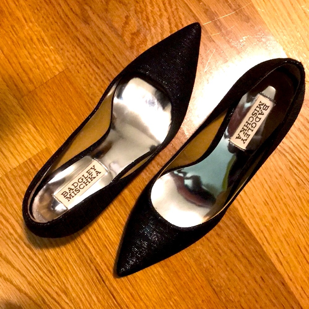 Badgley Mischka Black Glitter Heel